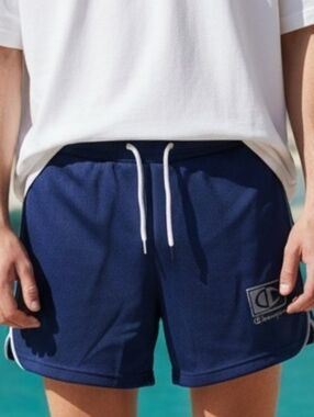 Champion - Men's  Shorts, Blue W/Purple Trim, Front Pockets, Elastic Waist